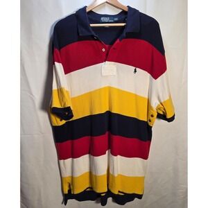 Polo Ralph Lauren Men's Polo Shirt Blue Red White Yellow Stripe Logo 2X